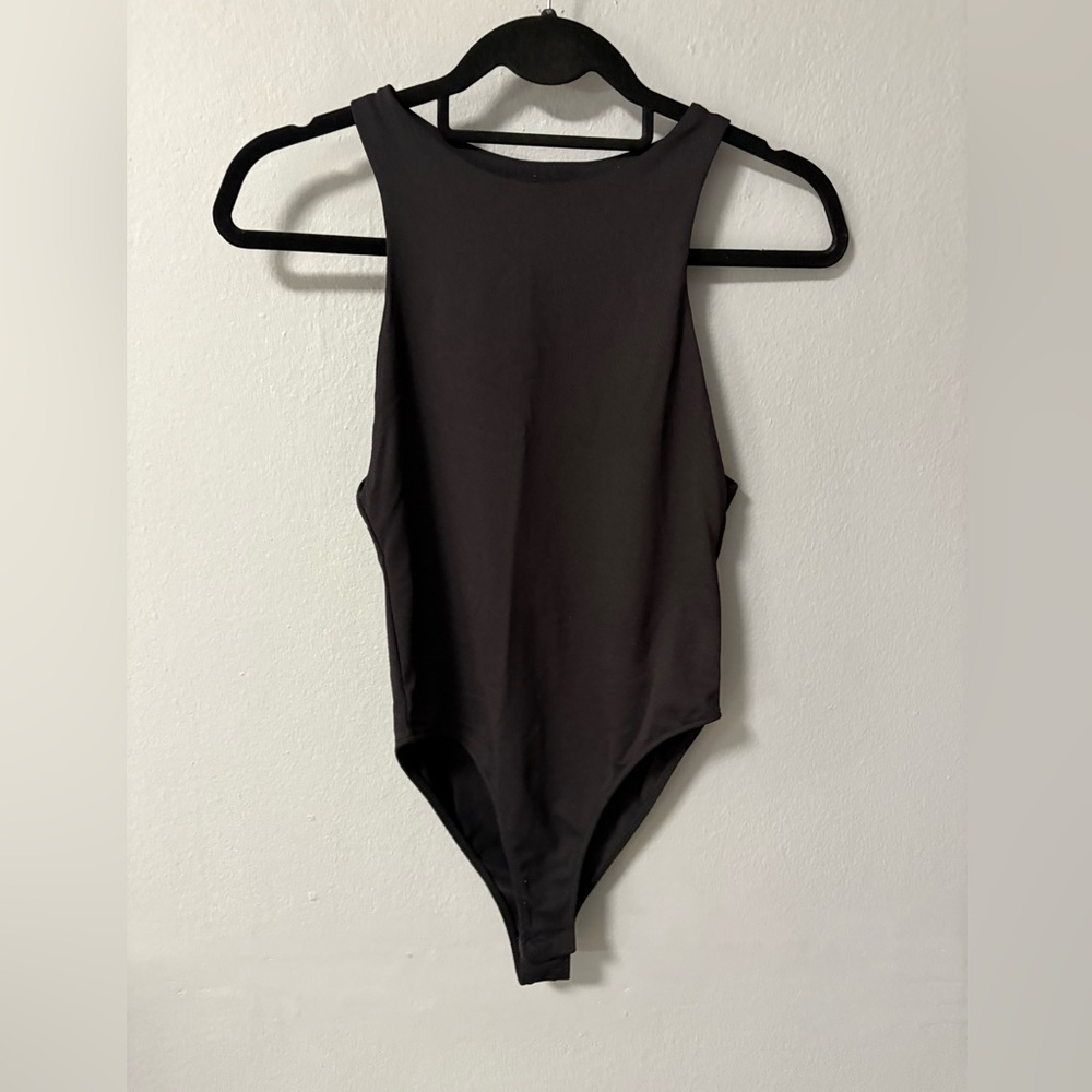 Zara Black Sleeveless High Round Neck Lined Bodysuit. Size Small